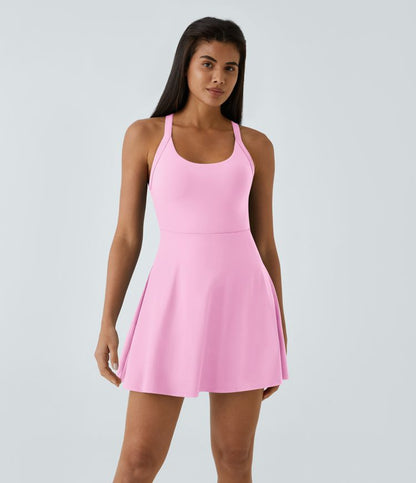 CurveLift™ Airy Backless Twisted Flare Low Support Dance Active Dress-Longer Length-Easy Peezy Edition A-C Cups