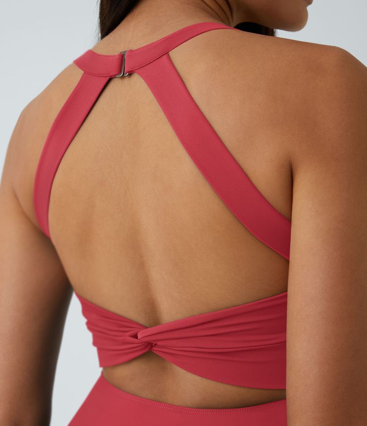 CurveLift™ Airy Backless Twisted Flare Low Support Dance Active Dress-Longer Length-Easy Peezy Edition A-C Cups
