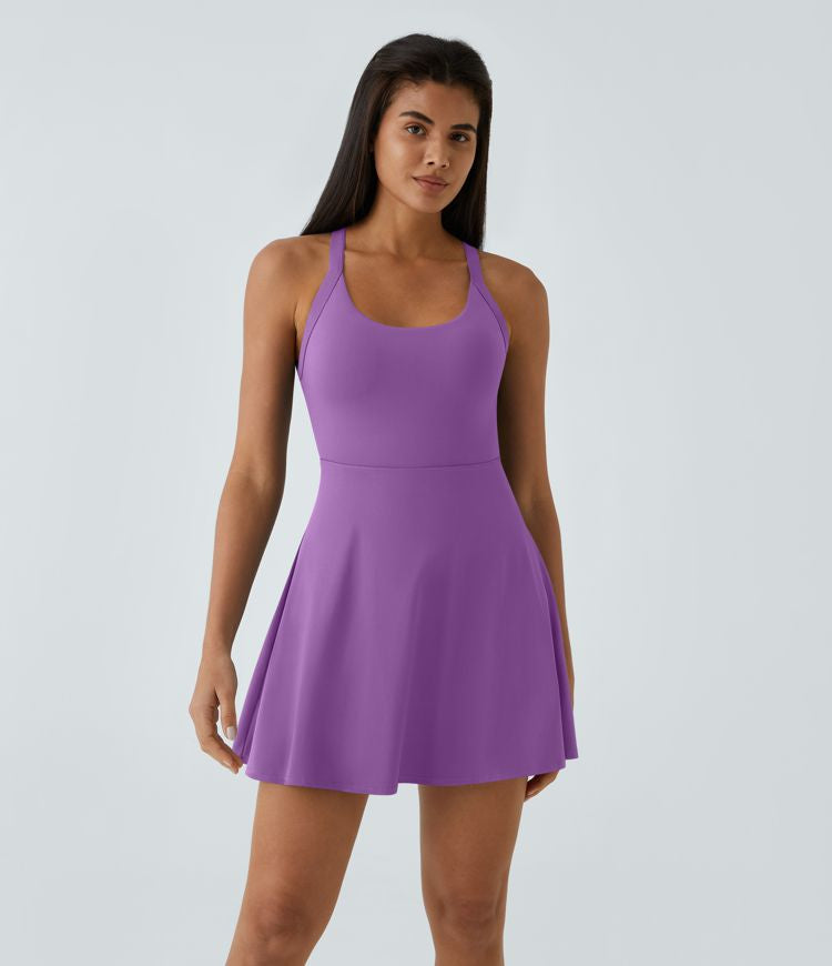 CurveLift™ Airy Backless Twisted Flare Low Support Dance Active Dress-Longer Length-Easy Peezy Edition A-C Cups