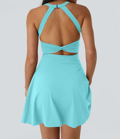 CurveLift™ Airy Backless Twisted Flare Low Support Dance Active Dress-Longer Length-Easy Peezy Edition A-C Cups