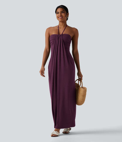 CurveLift™ Halter Tie Back Maxi Dress with Pockets