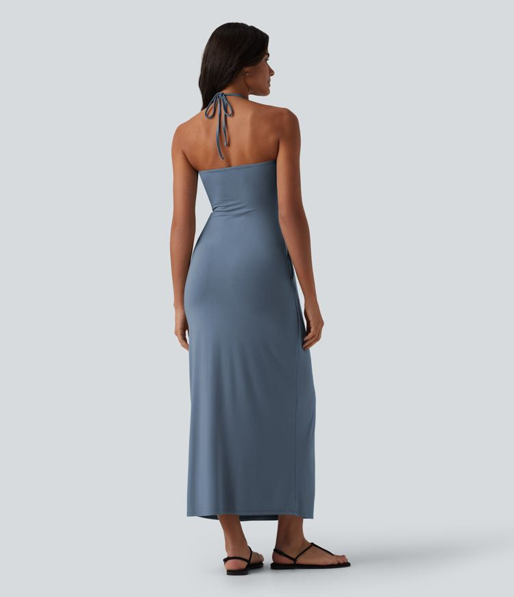 CurveLift™ Halter Tie Back Maxi Dress with Pockets