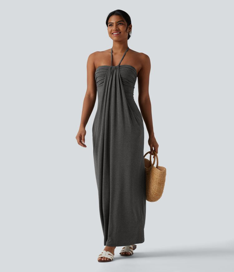 CurveLift™ Halter Tie Back Maxi Dress with Pockets