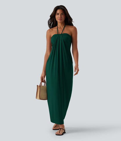 CurveLift™ Halter Tie Back Maxi Dress with Pockets