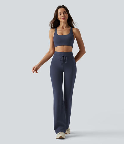CurveLift™ High Waisted Drawstring Plain Flare Yoga Pants with Pockets