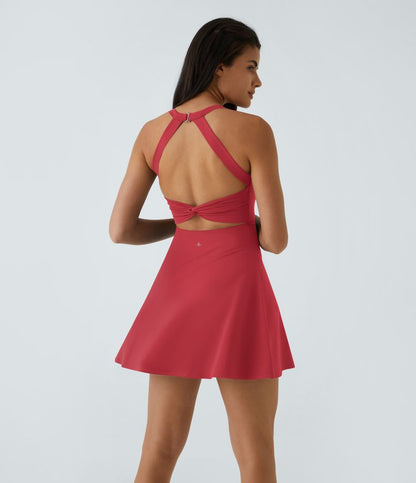 CurveLift™ Airy Backless Twisted Flare Low Support Dance Active Dress-Longer Length-Easy Peezy Edition A-C Cups