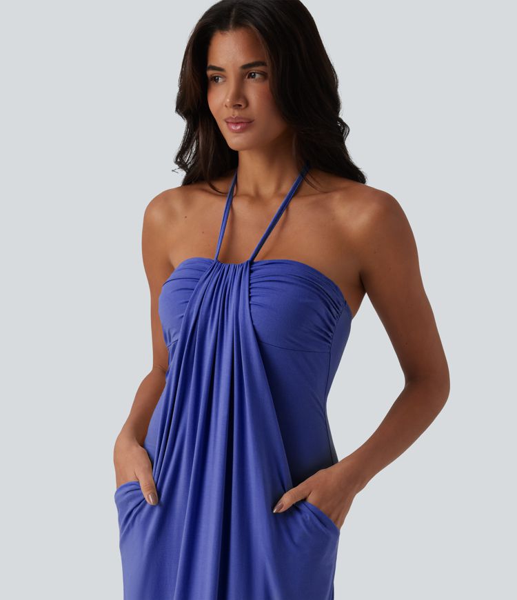 CurveLift™ Halter Tie Back Maxi Dress with Pockets