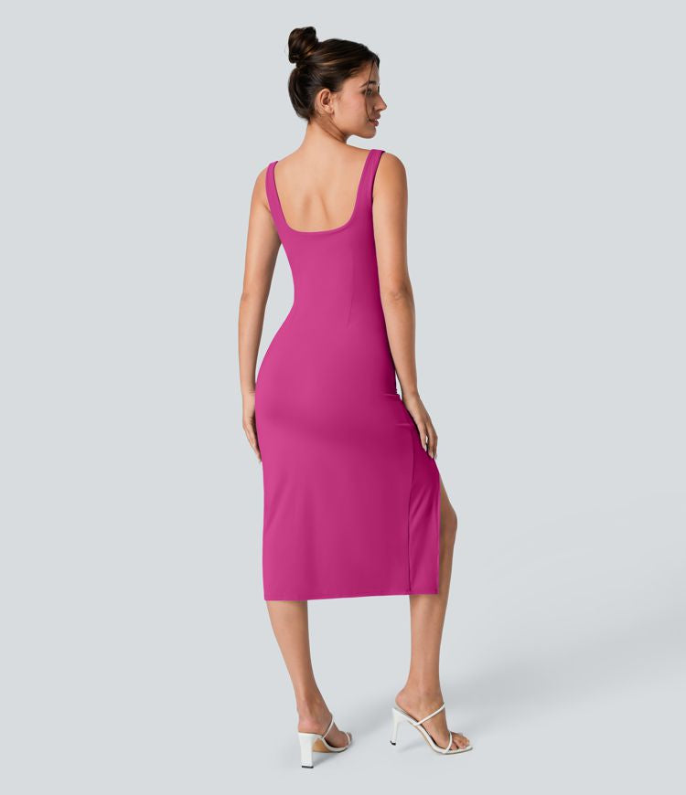 CurveLift™ Airy Square Neck Backless Corset Ruched Split Bodycon Midi Cool Touch Bridesmaid and Wedding Guest Dress