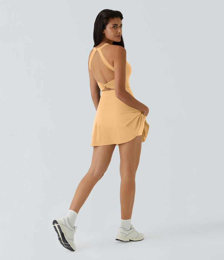 CurveLift™ Airy Backless Twisted Flare Low Support Dance Active Dress-Longer Length-Easy Peezy Edition A-C Cups