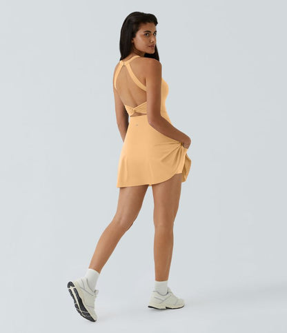 CurveLift™ Airy Backless Twisted Flare Low Support Dance Active Dress-Longer Length-Easy Peezy Edition A-C Cups