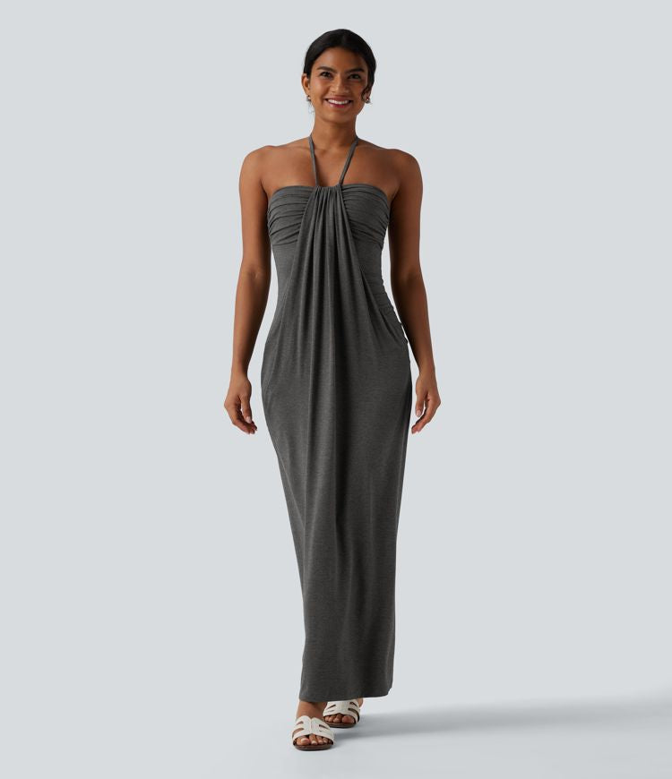 CurveLift™ Halter Tie Back Maxi Dress with Pockets