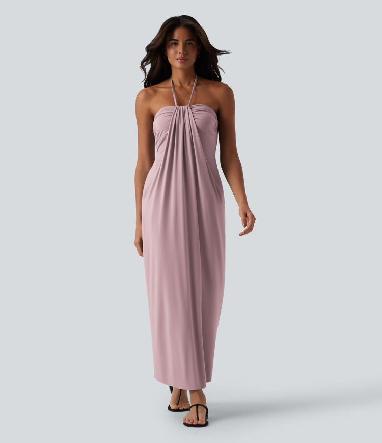 CurveLift™ Halter Tie Back Maxi Dress with Pockets