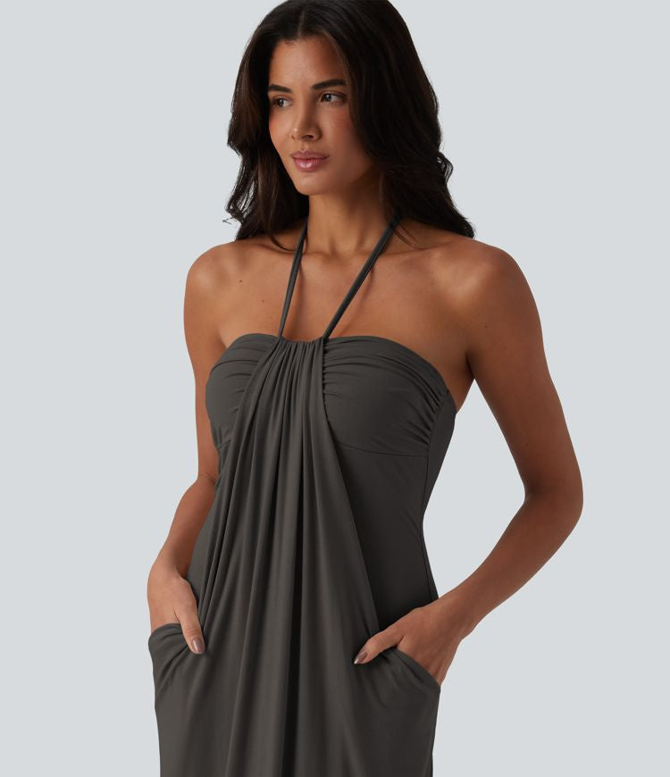 CurveLift™ Halter Tie Back Maxi Dress with Pockets