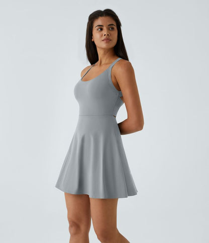 CurveLift™ Airy Backless Twisted Flare Low Support Dance Active Dress-Longer Length-Easy Peezy Edition A-C Cups