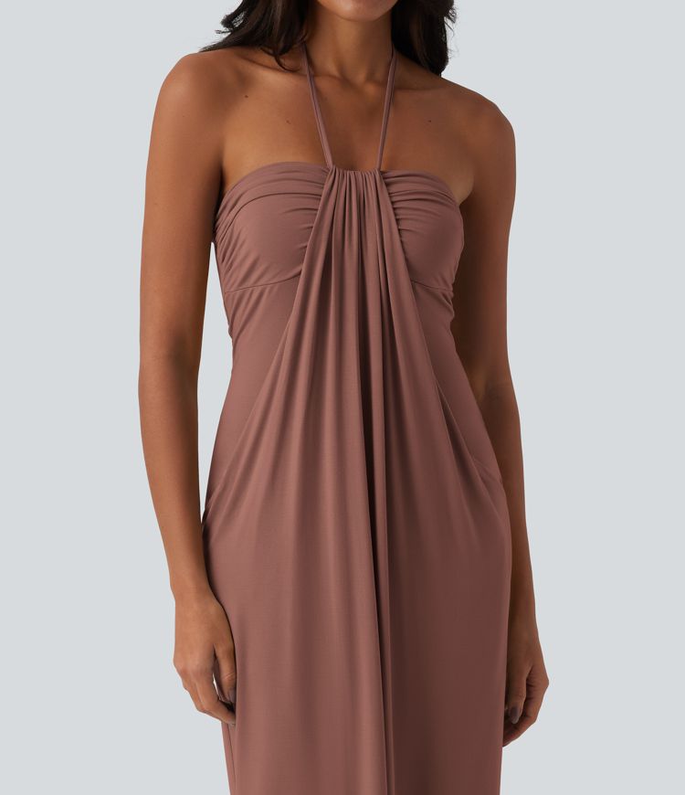 CurveLift™ Halter Tie Back Maxi Dress with Pockets