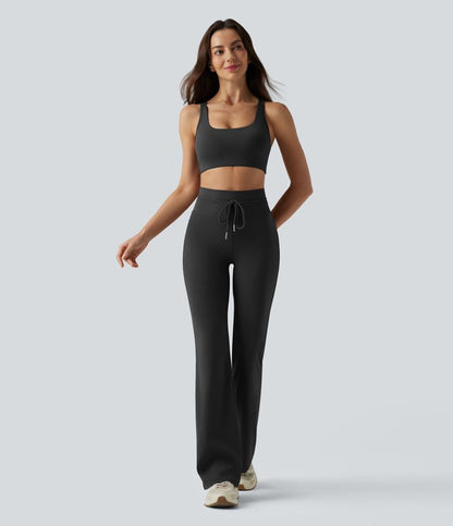 CurveLift™ High Waisted Drawstring Plain Flare Yoga Pants with Pockets