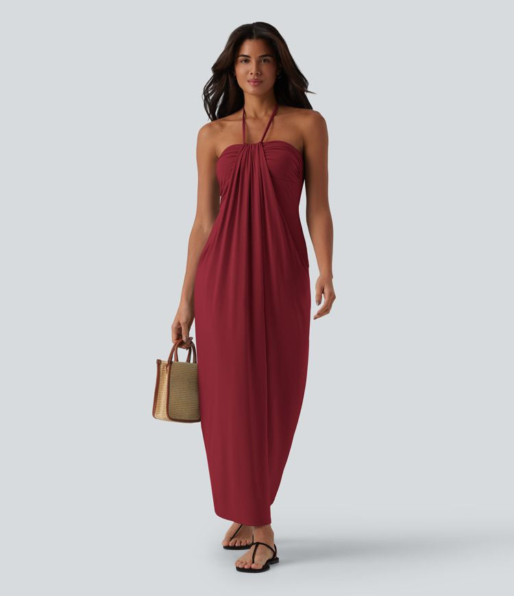 CurveLift™ Halter Tie Back Maxi Dress with Pockets