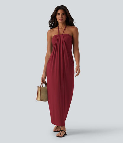CurveLift™ Halter Tie Back Maxi Dress with Pockets