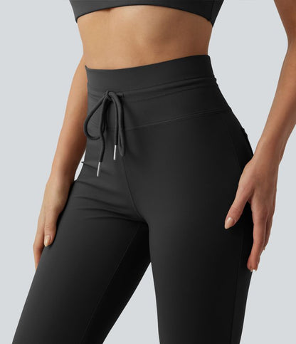 CurveLift™ High Waisted Drawstring Plain Flare Yoga Pants with Pockets