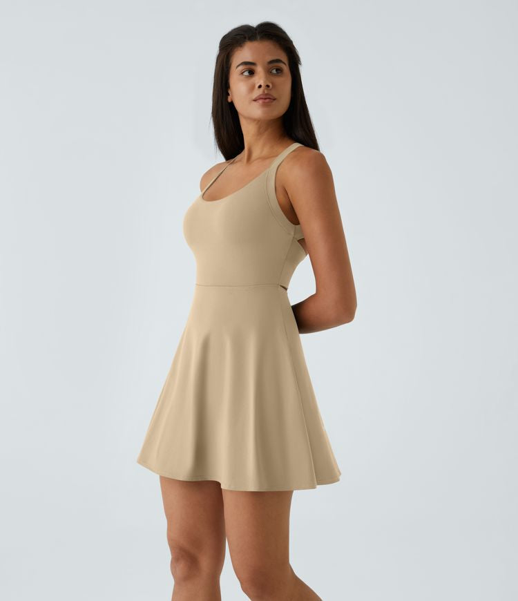 CurveLift™ Airy Backless Twisted Flare Low Support Dance Active Dress-Longer Length-Easy Peezy Edition A-C Cups