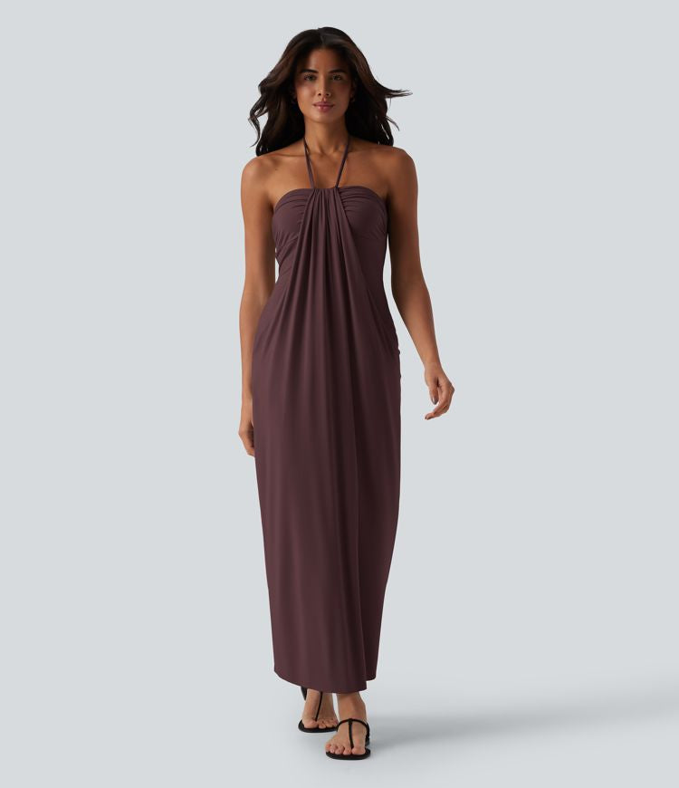 CurveLift™ Halter Tie Back Maxi Dress with Pockets