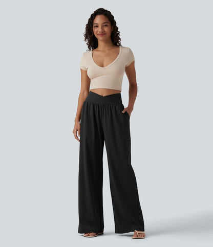 CurveLift™ Airy High Waisted Cool Touch Casual Baggy Pants with Pockets