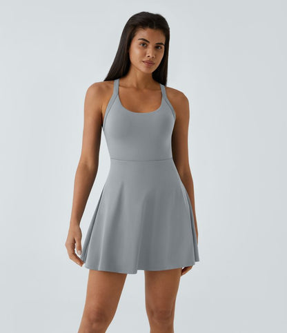 CurveLift™ Airy Backless Twisted Flare Low Support Dance Active Dress-Longer Length-Easy Peezy Edition A-C Cups