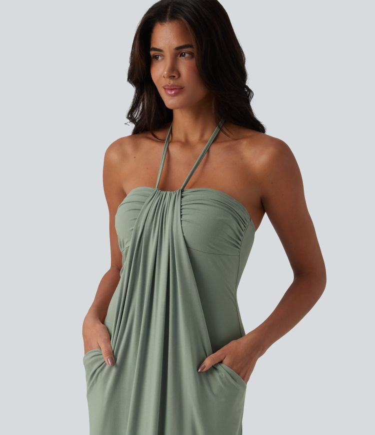 CurveLift™ Halter Tie Back Maxi Dress with Pockets