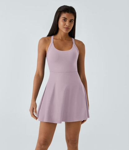 CurveLift™ Airy Backless Twisted Flare Low Support Dance Active Dress-Longer Length-Easy Peezy Edition A-C Cups