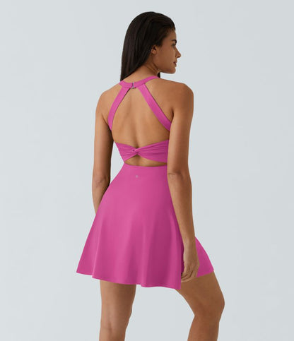 CurveLift™ Airy Backless Twisted Flare Low Support Dance Active Dress-Longer Length-Easy Peezy Edition A-C Cups