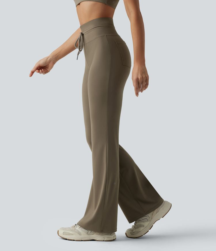 CurveLift™ High Waisted Drawstring Plain Flare Yoga Pants with Pockets