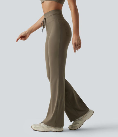 CurveLift™ High Waisted Drawstring Plain Flare Yoga Pants with Pockets