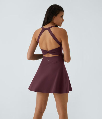 CurveLift™ Airy Backless Twisted Flare Low Support Dance Active Dress-Longer Length-Easy Peezy Edition A-C Cups