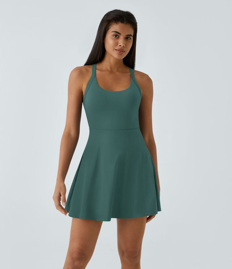CurveLift™ Airy Backless Twisted Flare Low Support Dance Active Dress-Longer Length-Easy Peezy Edition A-C Cups