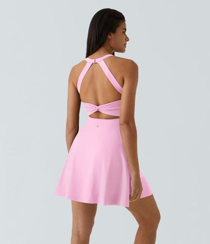 CurveLift™ Airy Backless Twisted Flare Low Support Dance Active Dress-Longer Length-Easy Peezy Edition A-C Cups