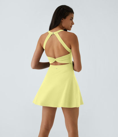 CurveLift™ Airy Backless Twisted Flare Low Support Dance Active Dress-Longer Length-Easy Peezy Edition A-C Cups