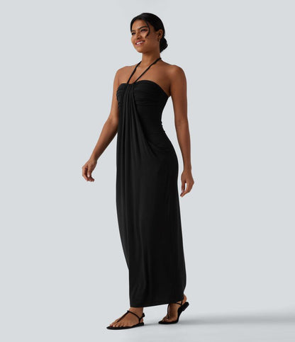 CurveLift™ Halter Tie Back Maxi Dress with Pockets