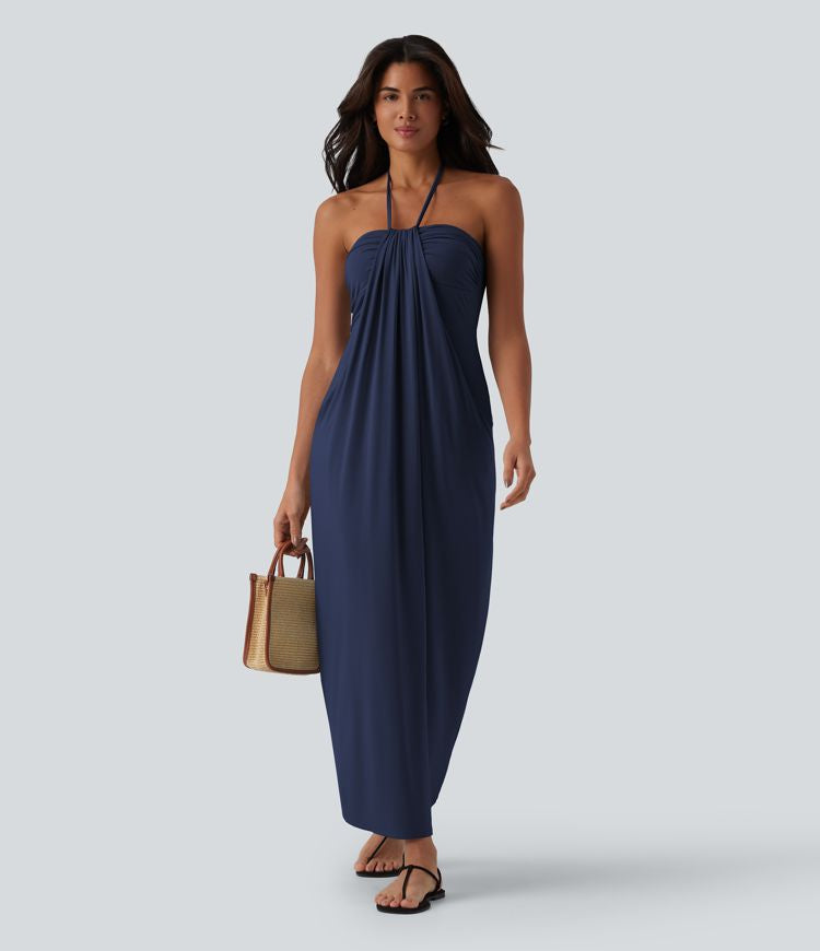 CurveLift™ Halter Tie Back Maxi Dress with Pockets