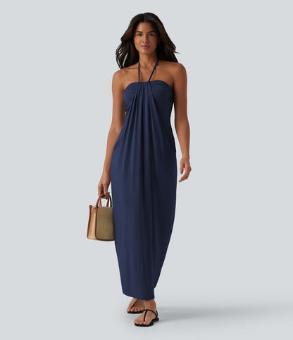 CurveLift™ Halter Tie Back Maxi Dress with Pockets