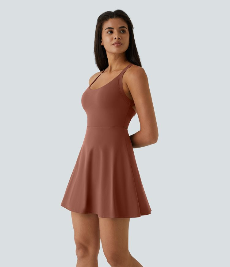 CurveLift™ Airy Backless Twisted Flare Low Support Dance Active Dress-Longer Length-Easy Peezy Edition A-C Cups