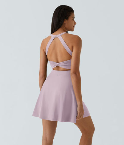 CurveLift™ Airy Backless Twisted Flare Low Support Dance Active Dress-Longer Length-Easy Peezy Edition A-C Cups