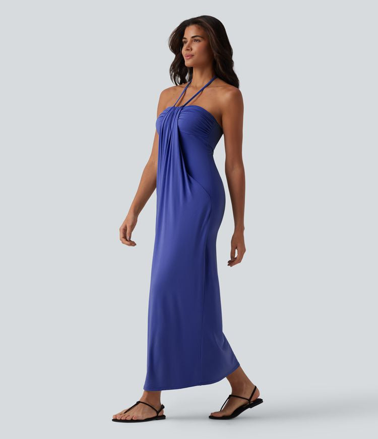CurveLift™ Halter Tie Back Maxi Dress with Pockets