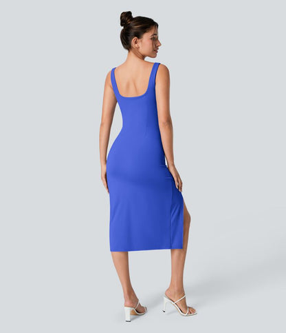 CurveLift™ Airy Square Neck Backless Corset Ruched Split Bodycon Midi Cool Touch Bridesmaid and Wedding Guest Dress
