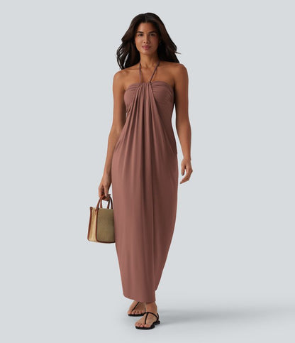 CurveLift™ Halter Tie Back Maxi Dress with Pockets