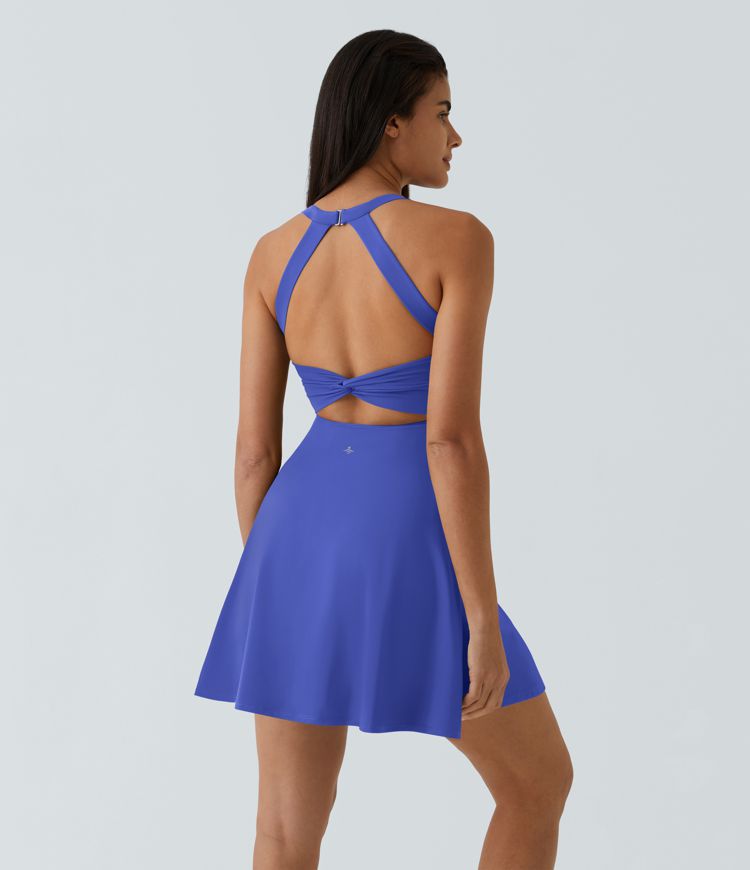 CurveLift™ Airy Backless Twisted Flare Low Support Dance Active Dress-Longer Length-Easy Peezy Edition A-C Cups