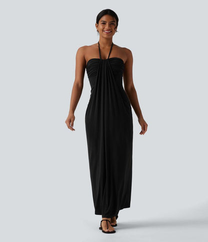 CurveLift™ Halter Tie Back Maxi Dress with Pockets