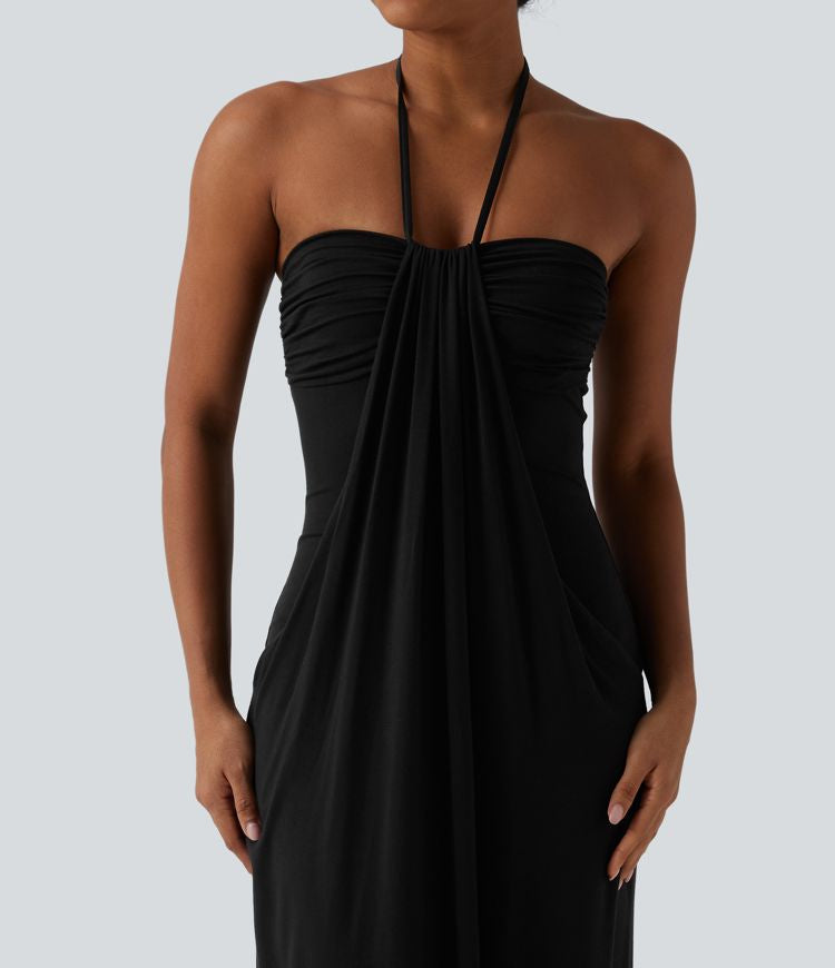 CurveLift™ Halter Tie Back Maxi Dress with Pockets