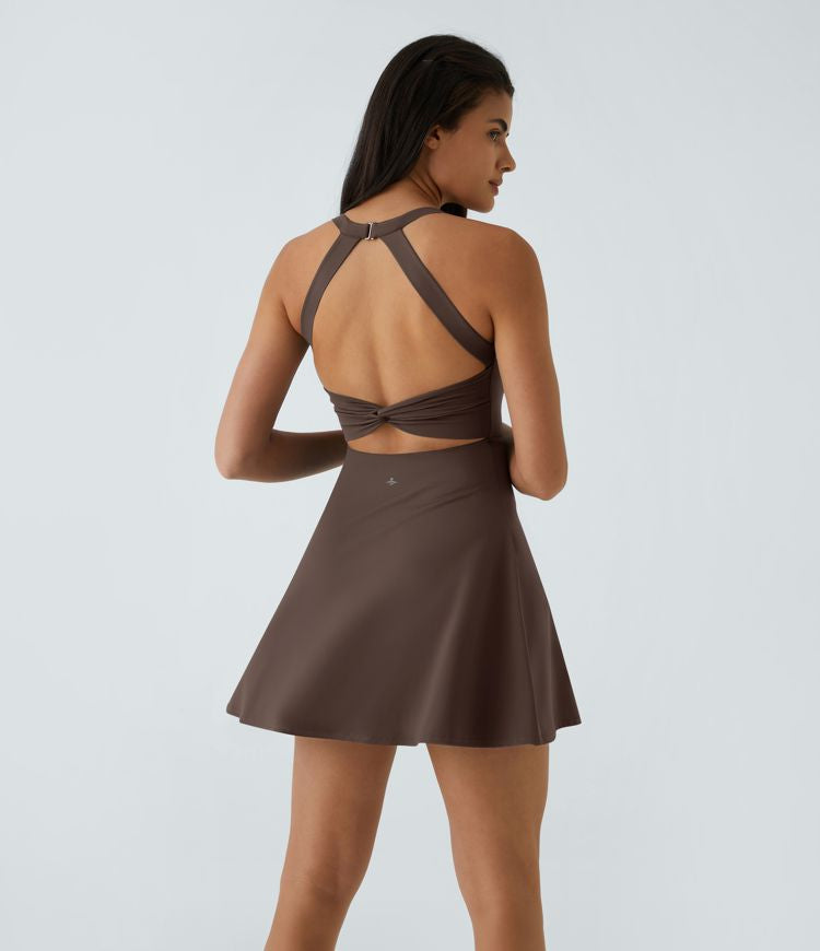 CurveLift™ Airy Backless Twisted Flare Low Support Dance Active Dress-Longer Length-Easy Peezy Edition A-C Cups
