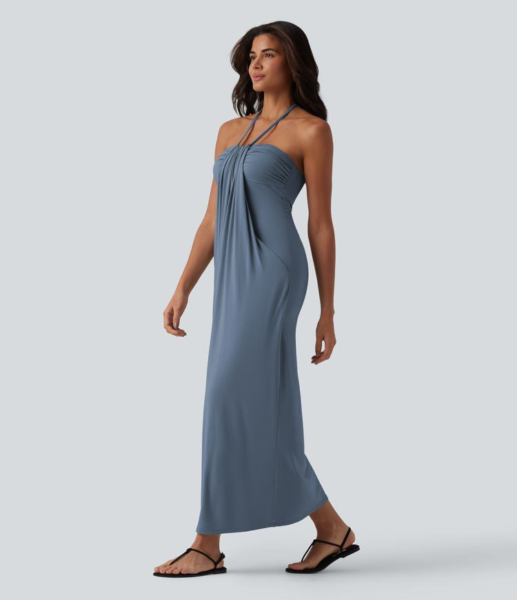 CurveLift™ Halter Tie Back Maxi Dress with Pockets