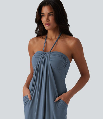 CurveLift™ Halter Tie Back Maxi Dress with Pockets